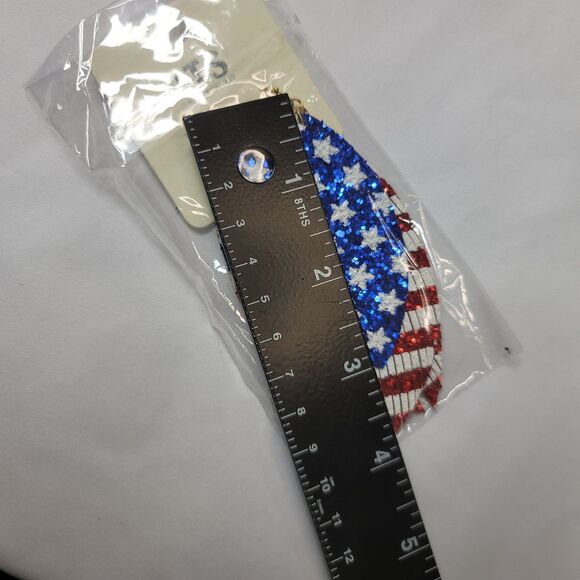 NWT Patriotic Stars & Stripes Faux Leather Feather Shaped Layered Earrings - Picture 7 of 9